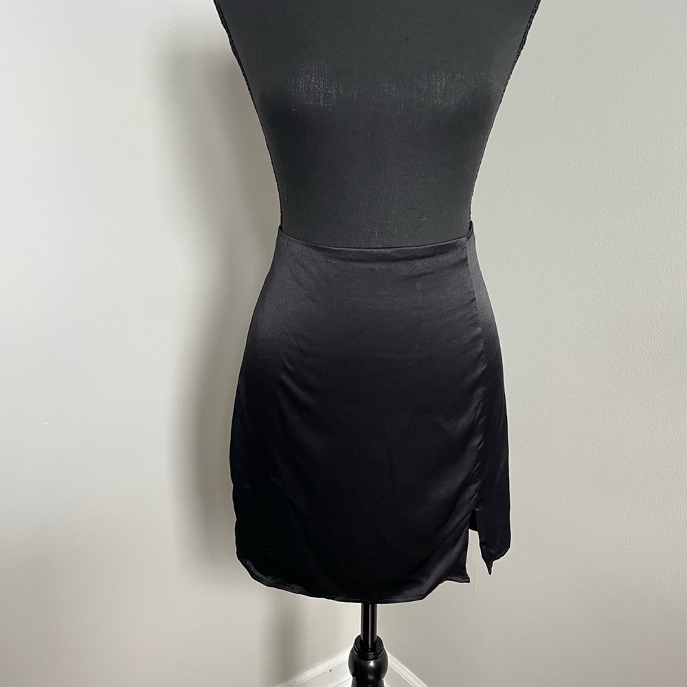 & Other Stories Satin Black Mini Skirt